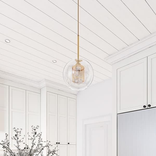 1-Light Gold Single Globe Pendant Light With Glass Shade Hanging Light Fixtures