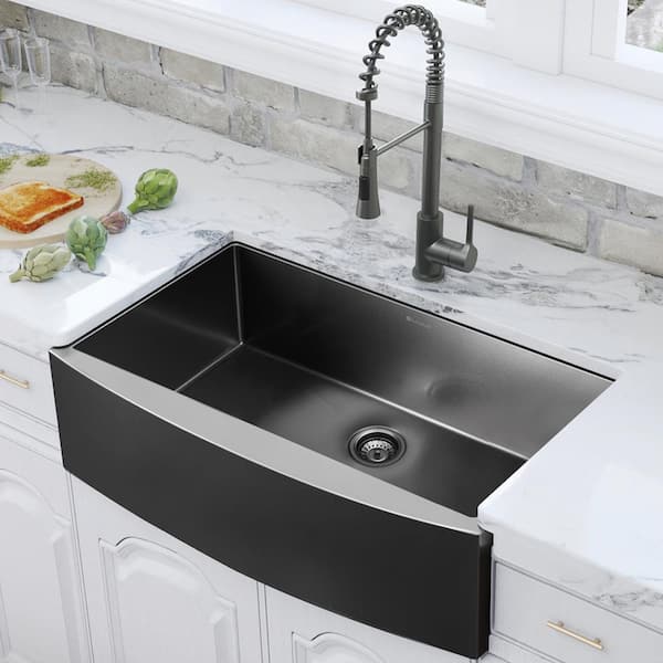 Gunmetal Black Stainless Steel 36 in. 18-Gauge Single Bowl Farmhouse Apron Kitchen Sink