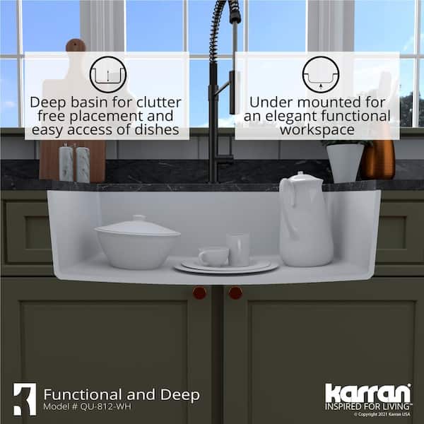 32.5 in. Large Single Bowl Undermount Kitchen Sink in White with Bottom Grid and Strainer