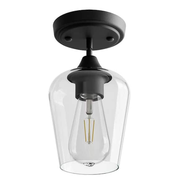 5 in. W x 6 in. H 1-Light Matt Black Pendant with Clear Glass Shade