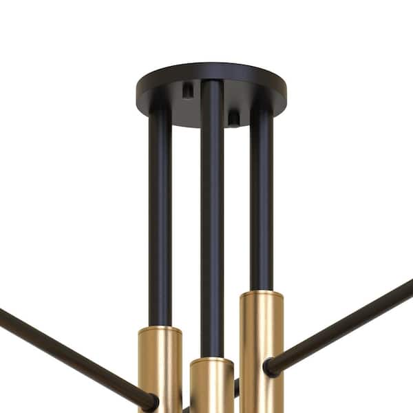 32.7 in. 6-Light Black Unique Modern Sputnik Semi-Flush Mount with Aged Brass Socket Cups