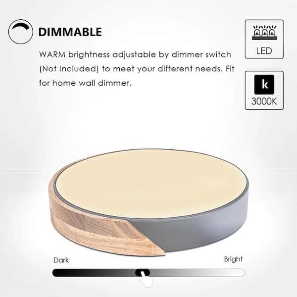 19.68 in. 1-Light Grey LED Flush Mount Ceiling Light with Acrylic Shade