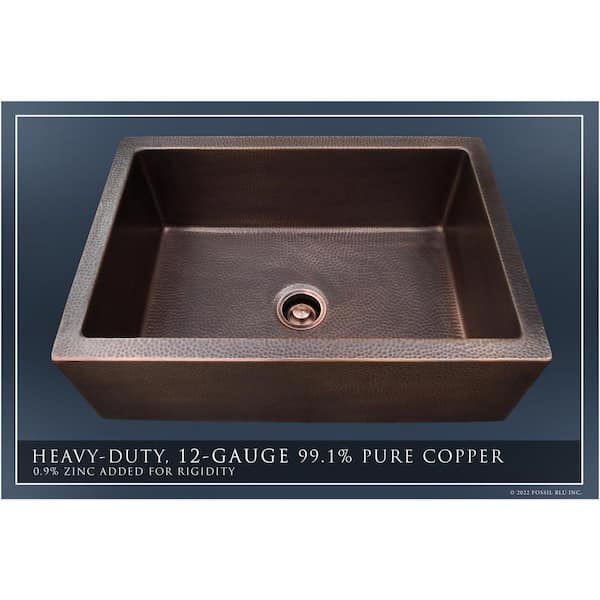 Luxury Dark Patina 12-Gauge Copper 30 in. Single Bowl Farmhouse Apron Kitchen Sink with Accs and Flat Front