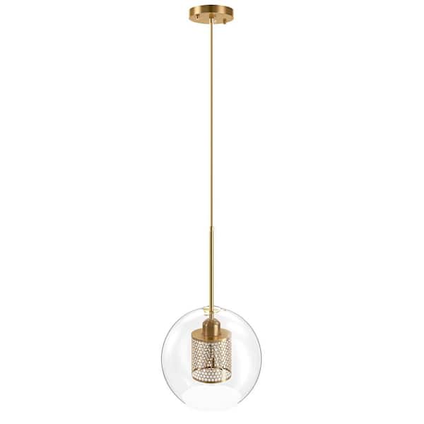 1-Light Gold Single Globe Pendant Light With Glass Shade Hanging Light Fixtures