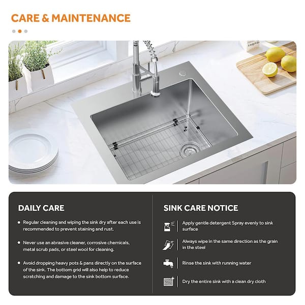 All-in-One Tight Radius Drop-In/Undermount 18G Stainless Steel 25 in. Single Bowl Kitchen Sink with Spring Neck Faucet