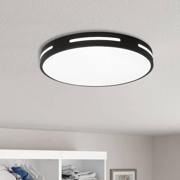 19.7 in. 1-Light Black Simple Circle 3-Tone LED Flush Mount Home Hollow Design Ceiling Lighting