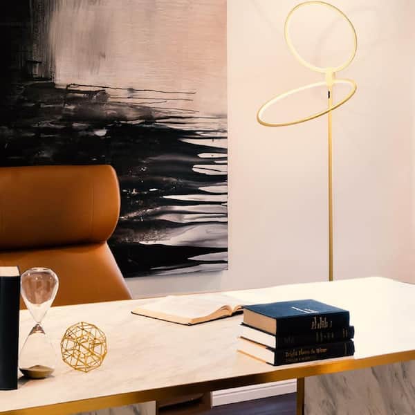 Eclipse 79 in. Brass Modern LED Torchiere Floor Lamp with Touch Dimmer