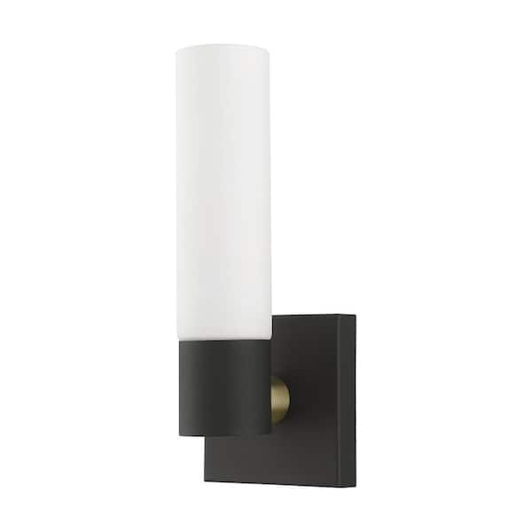 Aero 1 Light Textured Black ADA Wall Sconce with Hand Blown Satin Opal White Twist Lock Glass