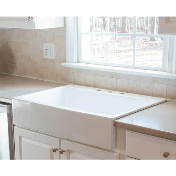 Josephine 34 in. 1-Hole Quick-Fit Drop-In Farmhouse Single Bowl Crisp White Fireclay Kitchen Sink