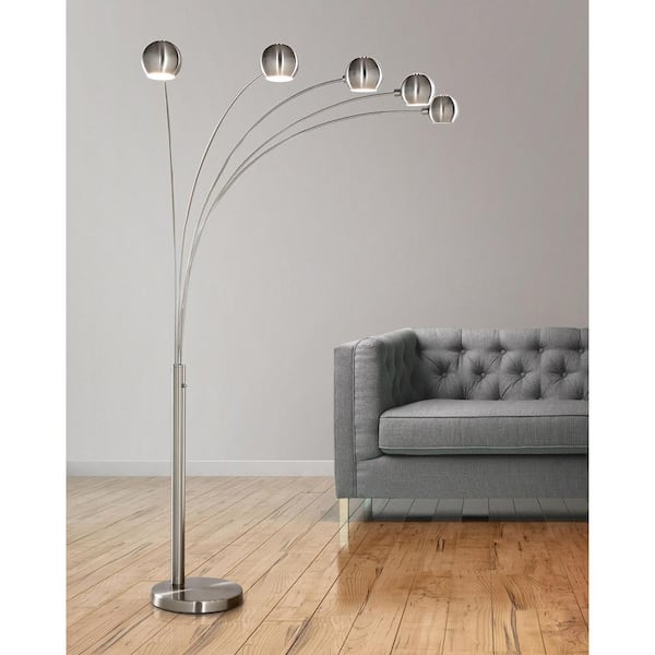 Orbs 84 in. Brushed Nickel Finish 5-Light Dimmable Arch Floor Lamp