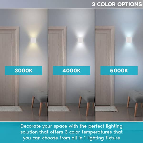 4.75 in. White LED Up and Down Vanity Light 3 Color Selectable 15-Watt, 1000 Lumens, ETL Listed, Wet Rated (2-Pack)