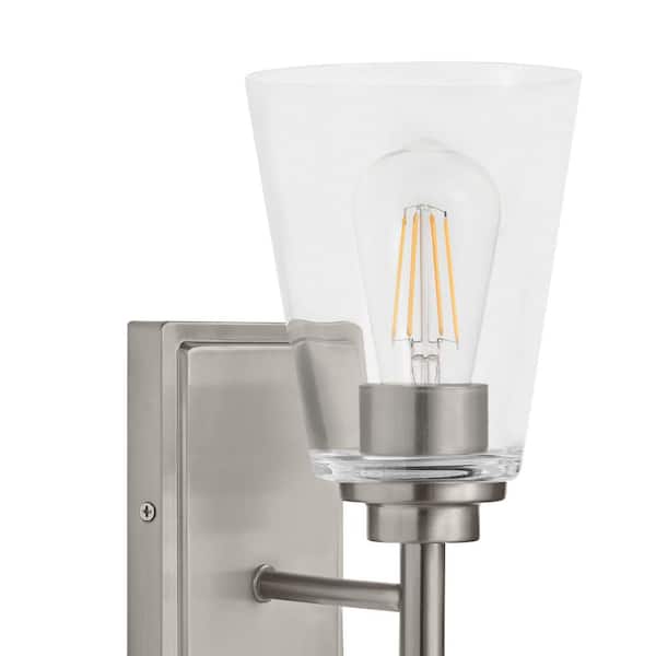 Wakefield 5.25 in. 1-Light Brushed Nickel Modern Wall Sconce with Clear Glass Shade