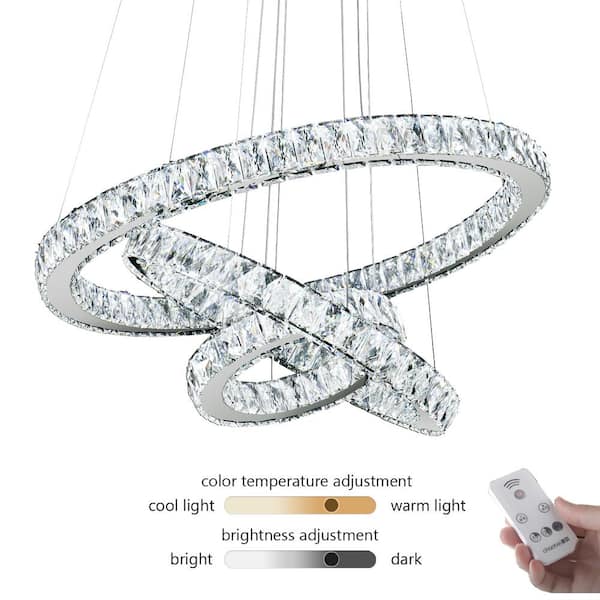 Modern LED 3-Light Chrome Crystal Chandelier Dimmable
