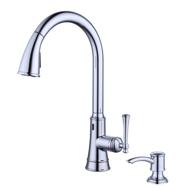 Hemming 1-Handle Touchless Pull Down Sprayer Kitchen Faucet with TurboSpray, FastMount and Soap Dispenser in Chrome