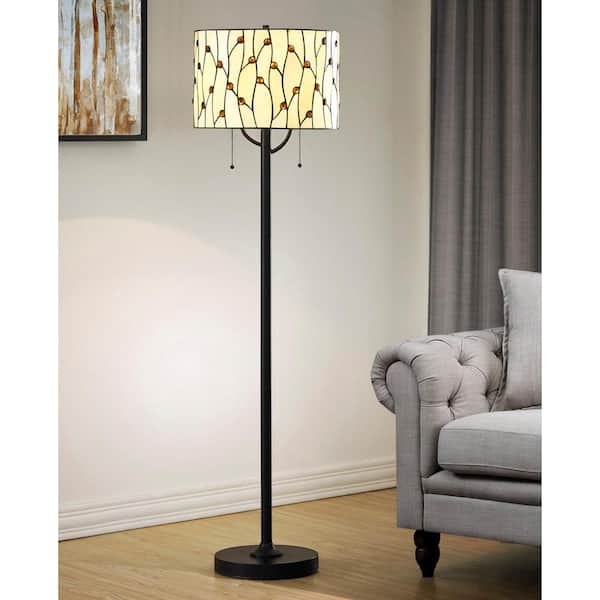 Vines 61 in. ORB Tiffany Floor Lamp with Warm Natural Shade
