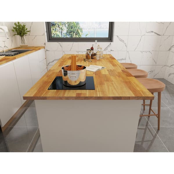 8 ft. L x 40 in. D, Acacia Butcher Block Island Countertop in Golden Teak with Square Edge