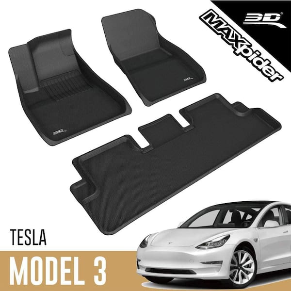 Kagu Series 1st/2nd Row Floor Mat Set, 20-22 Tesla Model 3, Black