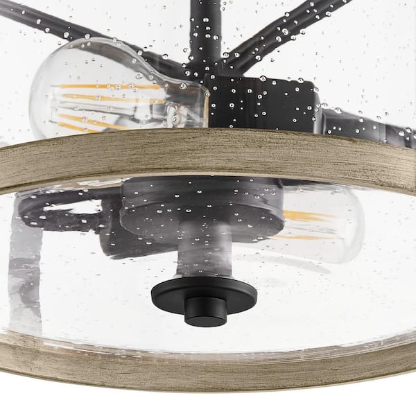 Richland 2-Light Grey Wood Semi Flush Mount Clear Seedy Glass