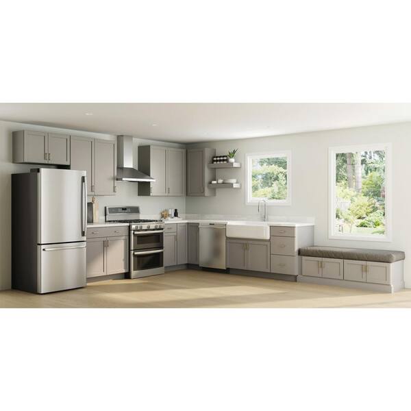 Courtland 33 in. W x 24 in. D x 84 in. H Assembled Shaker Double Oven Kitchen Cabinet in Sterling Gray