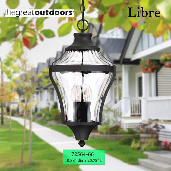 Libre Collection Black Outdoor 4-Light Hanging Lantern with Clear Water Glass