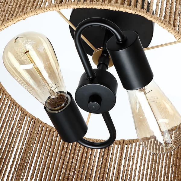 Bohe 14 in. 2-Light Woven Rope Drum Semi-Flush Mount Ceiling Light