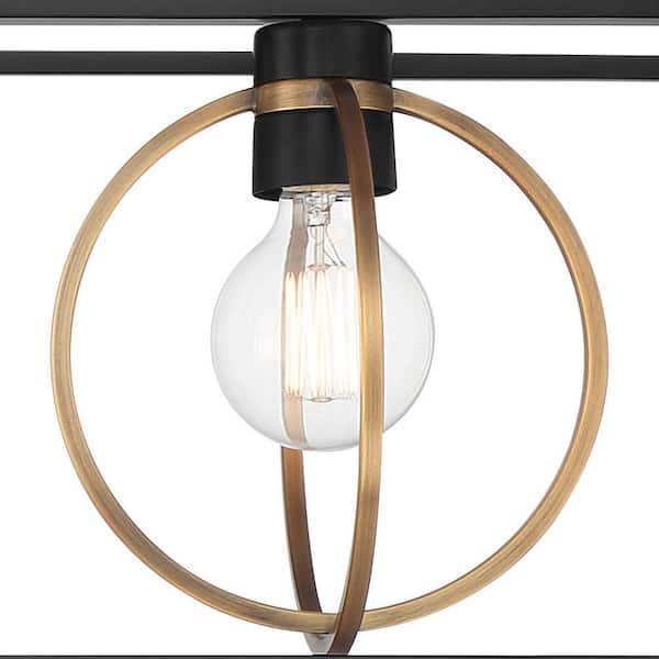 Kew Gardens 60-Watt 3-Light Matte Black and Old Satin Brass Linear Pendant