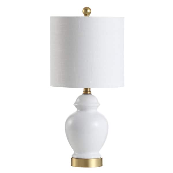 Perry 20 in. White/Brass Gold Ceramic/Metal LED Table Lamp