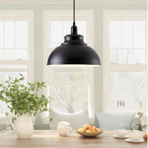 40-Watt 1-Light 13.7 in. Farmhouse Island Black Pendant Light Adjustable Metal Industrial Hanging Ceiling light