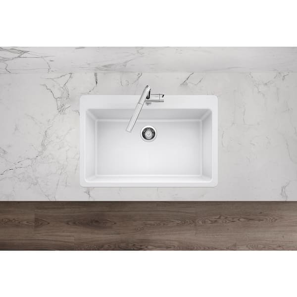 Drop-in/Undermount Granite Composite 33 in. Single Bowl Kitchen Sink in White