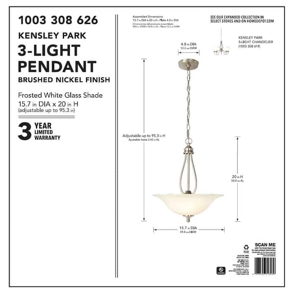 Kensley Park 3-Light Brushed Nickel Pendant