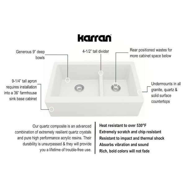 QA-760 Quartz/Granite 34 in. Double Bowl 60/40 Farmhouse/Apron Front Kitchen Sink in White with Grid and Strainer