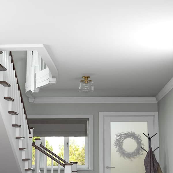 Tatum 11 in. Brushed Brass and Clear Semi Flush Mount with Glass Shade