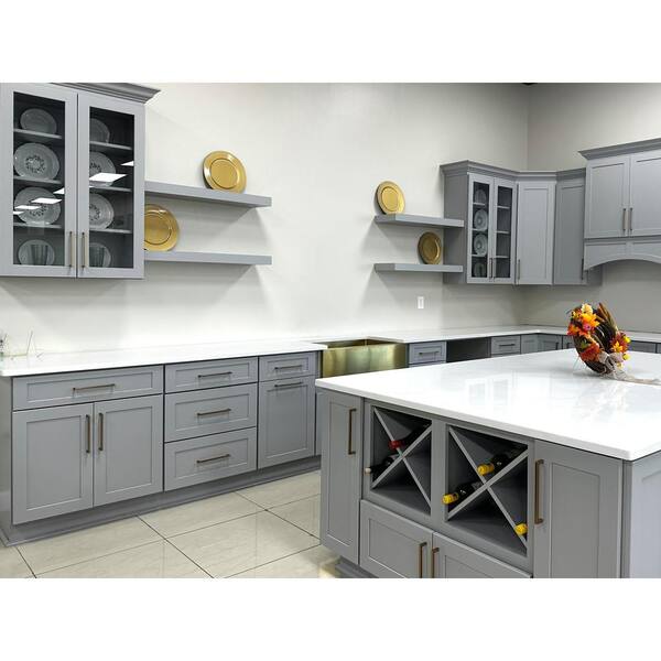 Bremen 42 in. W x 24 in. D x 34.5 in. H Gray Plywood Assembled Sink Base Kitchen Cabinet with Soft Close