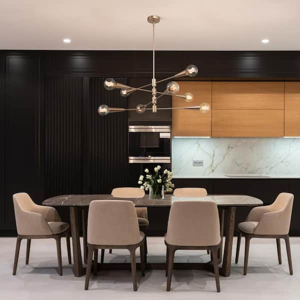 31 in. 8-Light Mid-Century Modern Gold Sputnik Chandelier, Dining Room Kitchen Island Pendant Light with 4-Tiers