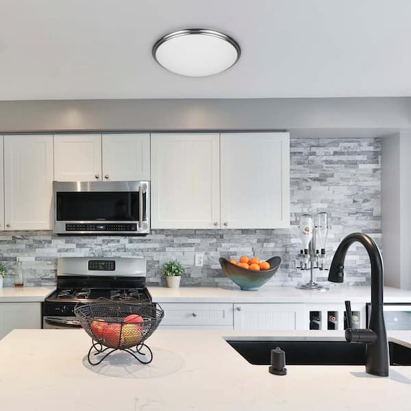 14 in. Light Brushed Nickel and Oil-Rubbed Bronze Adjustable CCT Integrated LED Flush Mount with Interchangeable Trim