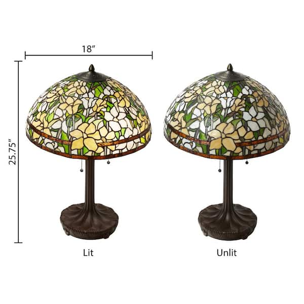 Elena 25.25 in. Antique Bronze Daffodil Tiffany-Style Stained Glass Table Lamp