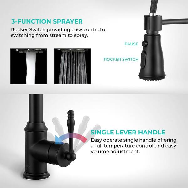 All-in-One Matte Black Finished Stainless Steel 33 in. x 22 in. Single Bowl Drop-in Kitchen Sink with Spring Neck Faucet