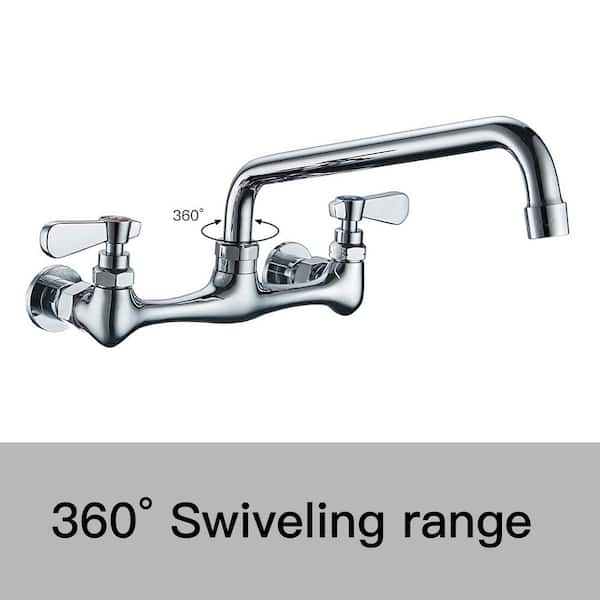 2-Handle Wall Mount Kitchen Faucet With 8 Inch Swivel Spout 8