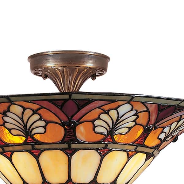 3-Light Antique Golden Sand Dylan Tiffany with Semi-Flush Mount Light