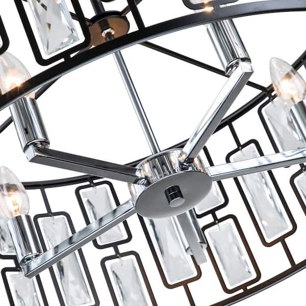 5-Light Black and Chrome Chandelier with Rectangular Faceted Crystals