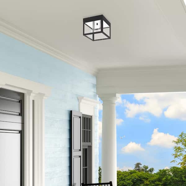 Nyack 2-Light Black Outdoor Ceiling Flush Mount