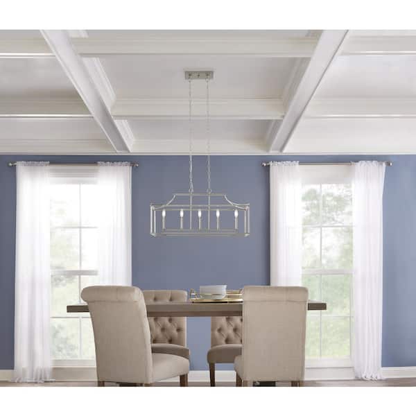 Crestview 34 in. 5-Light Brushed Nickel Transitional Linear Chandelier