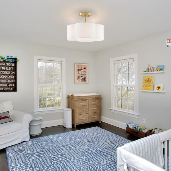 Celina 14 in. 4-Light Gold Canopy Semi-Flush Mount with White Scallop Fabric Shade