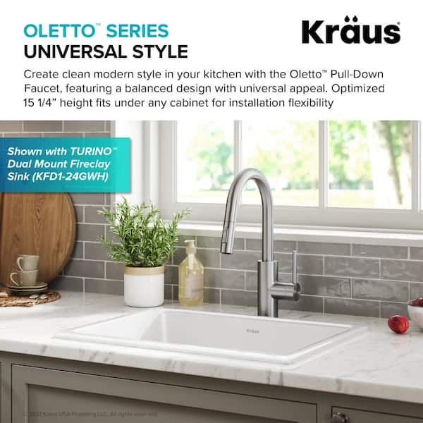 Oletto Pull-Down Single Handle Kitchen Faucet in Spot Free Stainless Steel