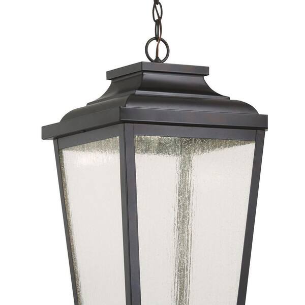 Irvington Manor Chelesa Bronze Integrated LED Hanging Lantern with Clear Seeded Glass