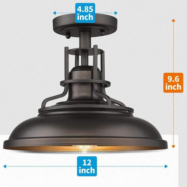 12 in.1-Light Oil Rubbed Bronze Finish With Metal Glass Semi-Flush Mount Light