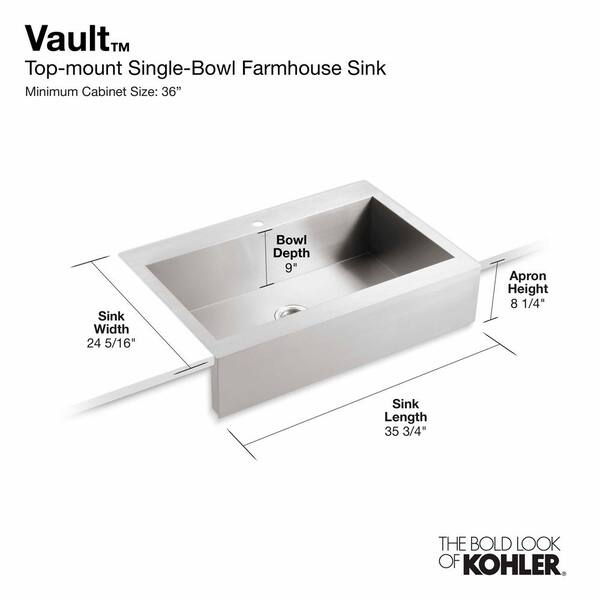 Vault Stainless Steel 36 in. Single Bowl Farmhouse Kitchen Sink