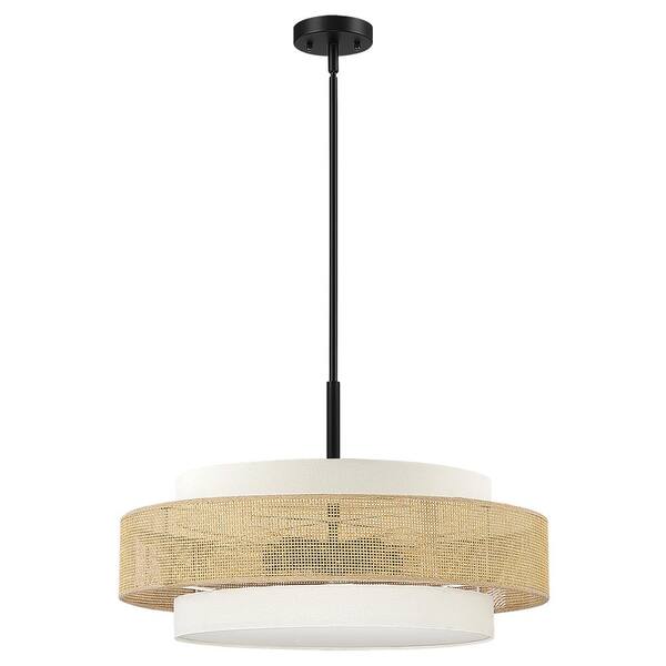 Nekoosa 24 in. Black 5-Light Double Shade Drum Chandelier