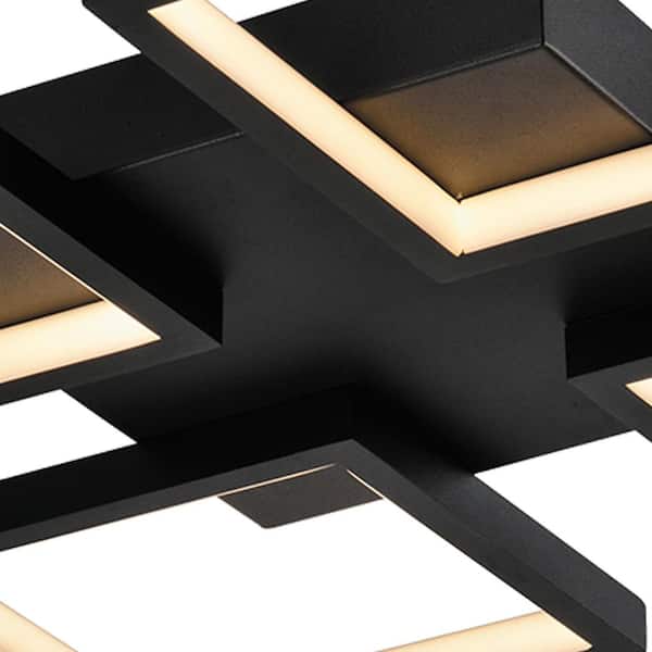 Boston 4-Light 19.18 in. Black Unique/Statement Square/Rectangle LED Semi-Flush Mount