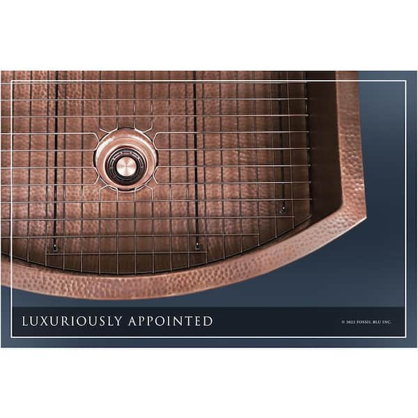 Luxury Medium Patina 12-Gauge Copper 33 in. Single Bowl Farmhouse Apron Kitchen Sink with Accs and Curved Front